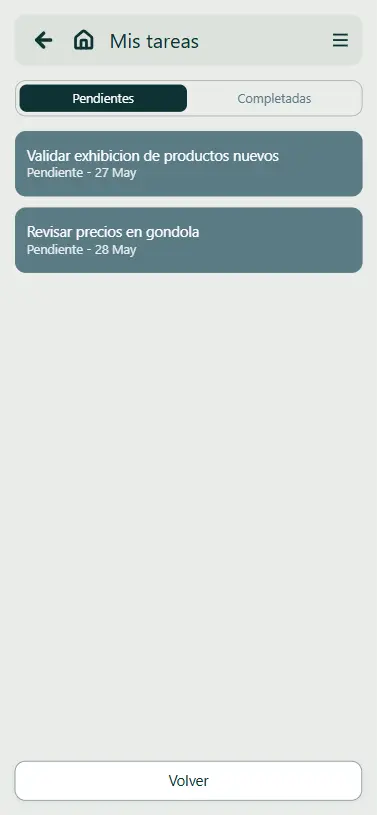 Lista móvil de tareas pendientes en la aplicación InstaVista.