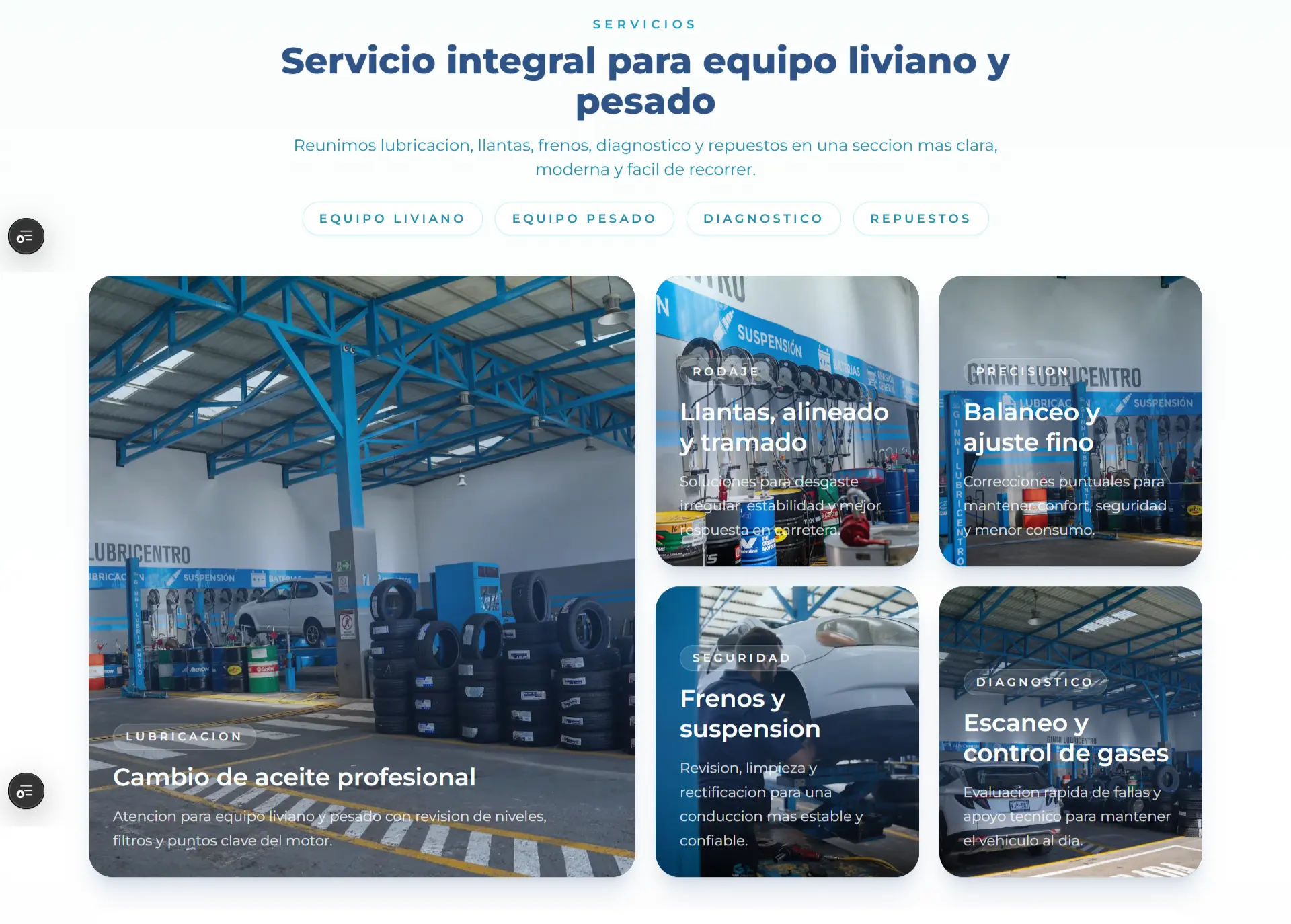 Galería de servicios de Grupo Eusse para equipo liviano y pesado.
